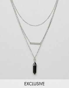 Многоярусное ожерелье с камнем Reclaimed Vintage - Серебряный