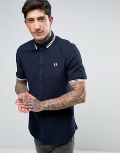 Темно-синяя рубашка с короткими рукавами и двойным кантом Fred Perry - Темно-синий