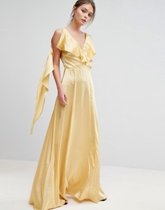 Атласное платье макси с оборками True Violet - Желтый