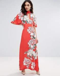 Платье макси с цветочным принтом и оборками на рукавах Liquorish - Красный