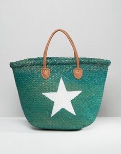 Соломенная сумка-тоут с изображением звезды Hat Attack - Зеленый