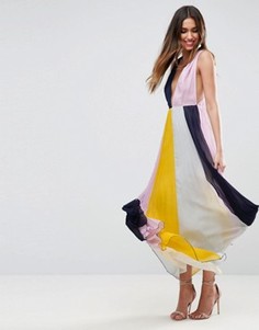 Плиссированное платье макси в стиле колор блок ASOS - Мульти