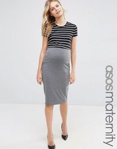 Трикотажная юбка-карандаш миди для беременных ASOS Maternity - Серый