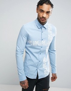 Узкая рубашка с текстовым принтом Love Moschino - Синий