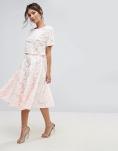 Кружевная юбка-трапеция миди с цветочным принтом Amy Lynn - Кремовый