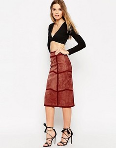 Замшевая юбка-карандаш с декоративной строчкой ASOS - Розовый