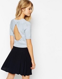 Вязаный укороченный топ с открытой спиной ASOS - Синий