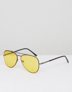 Солнцезащитные очки-авиаторы с желтыми стеклами ASOS - Желтый