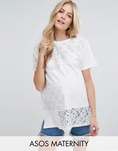 Oversize-футболка с кружевом ASOS Maternity - Белый