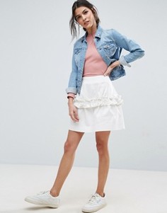 Саржевая мини-юбка с оборкой ASOS - Белый
