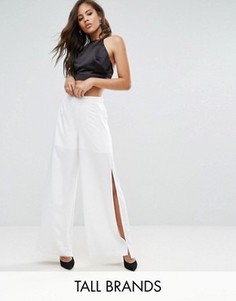 Сатиновые брюки с широкими штанинами и разрезами по бокам Y.A.S Studio Tall - Белый