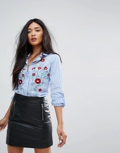 Missguided Floral Embroidered Stripe Shirt - Синий