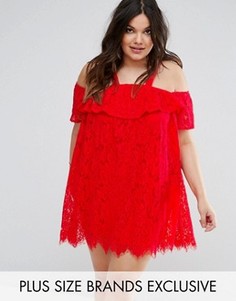 Кружевное платье с открытыми плечами Missguided Plus - Красный