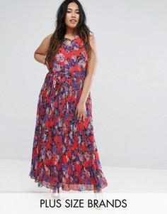 Платье макси с цветочным принтом и складками Lovedrobe Plus - Красный