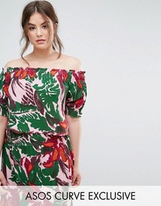 Топ с открытыми плечами и пальмами ASOS CURVE - Мульти