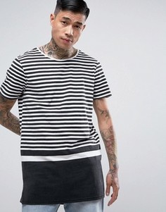 Черная удлиненная футболка с широкими полосками New Look - Черный