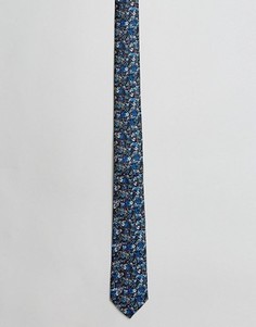Темно-синий узкий галстук с цветочным дизайном ASOS - Темно-синий