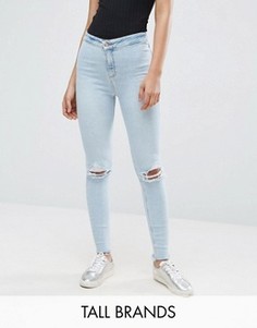 Зауженные джинсы с рваными коленями New Look Tall - Синий