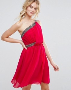 Декорированное платье для выпускного на одно плечо Little Mistress - Розовый