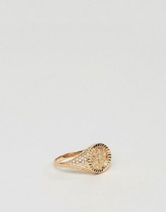 Золотистое кольцо на мизинец с гравировкой соверена Chained & Able - Золотой