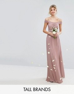 Платье макси с открытыми плечами и отделкой TFNC Tall Wedding - Розовый