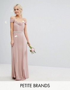 Платье макси с открытыми плечами и отделкой TFNC Petite Wedding - Розовый