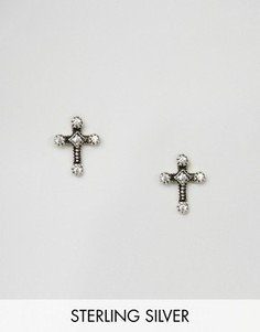 Серебряные серьги в форме креста со стразами Reclaimed Vintage Inspired - Серебряный