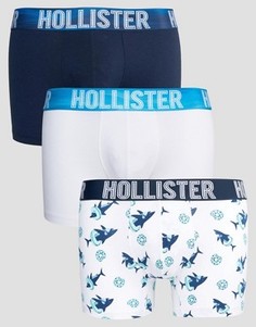 Набор из 3 боксеров-брифов - однотонных и с принтом акул Hollister - Мульти