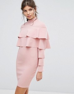 Облегающее платье с оборками Club L - Розовый