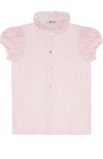 Хлопковая блуза с кружевным воротником-стойкой Caf