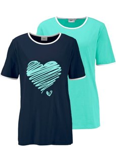 Удлиненная футболка (2 шт.) (темно-синий/синий ментол) Bonprix