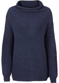Вязаный пуловер в стиле оверсайз с высоким воротом (темно-синий/черный меланж) Bonprix