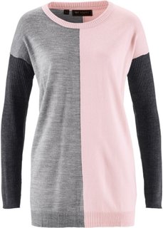 Пуловер (антрацитовый меланж/светло-серый меланж/нежно-розовый) Bonprix