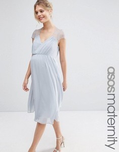 Кружевное платье миди ASOS Maternity Kate - Серый