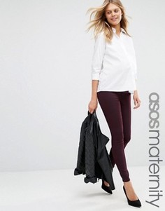 Темно-красные джеггинсы для беременных с посадкой под животом ASOS Maternity Rivington - Красный
