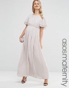 Платье макси с рукавом-бабочка и отделкой на талии ASOS Maternity - Розовый