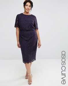 Кружевное платье-футляр миди с укороченным топом ASOS CURVE - Темно-синий