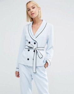 Двубортная рубашка в пижамном стиле с завязывающимся поясом Lavish Alice - Синий