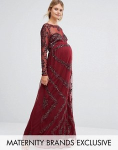 Полупрозрачное платье макси с декоративной отделкой Maya Maternity - Красный