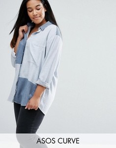 Саржевая oversize‑рубашка в стиле колор блок ASOS CURVE - Синий