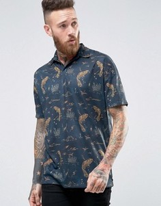 Футболка-поло в стиле oversize с отложным воротником и принтом ASOS - Темно-синий