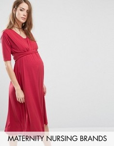 Платье миди для беременных и кормящих с запахом Bluebelle Maternity - Красный