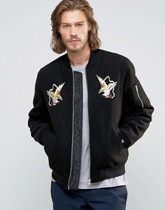 Черная мягкая куртка с вышитым орлом ASOS Souvenir - Черный