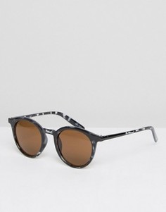Круглые солнцезащитные очки в черной черепаховой оправе Quay - Черный