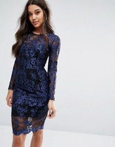 Платье с длинными рукавами и контрастной подкладкой Lipsy - Темно-синий