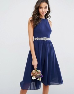 Платье миди с пышной юбкой и отделкой TFNC WEDDING - Темно-синий