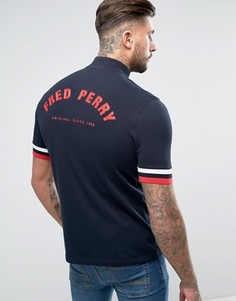 Темно-синяя футболка из пике с горловиной на молнии и логотипом на спине Fred Perry - Темно-синий