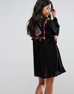 Пляжное кимоно с вышивкой на спине Akasa - Черный