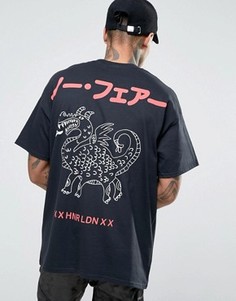 Свободная футболка с принтом дракона на спине HNR LDN - Черный Honour