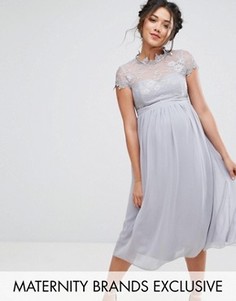 Приталенное платье с кружевным лифом Little Mistress Maternity - Серый